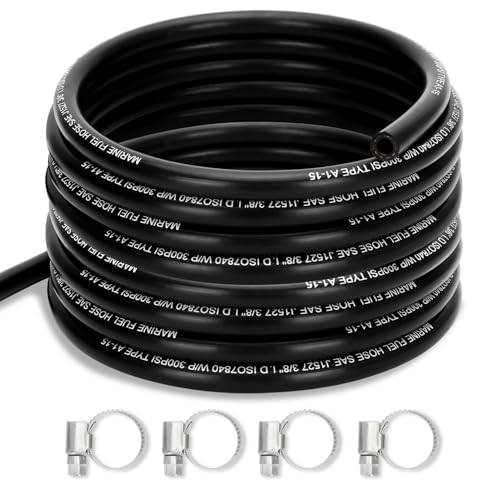 3/8 Marine Fuel Line Hose - 25 FT SAE J1527 Type A1-15 Rubber Fuel Line for Boats Outboards & Marine Engines
