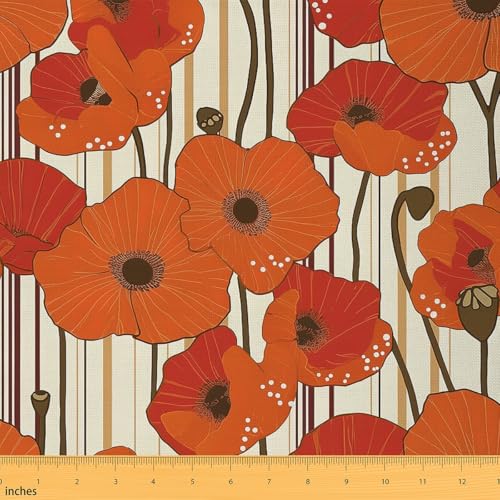 Feelyou 1 Yard Vintage Orange Floral Upholstery Fabric by The Yard Botanical 3D Printed Waterproof...
