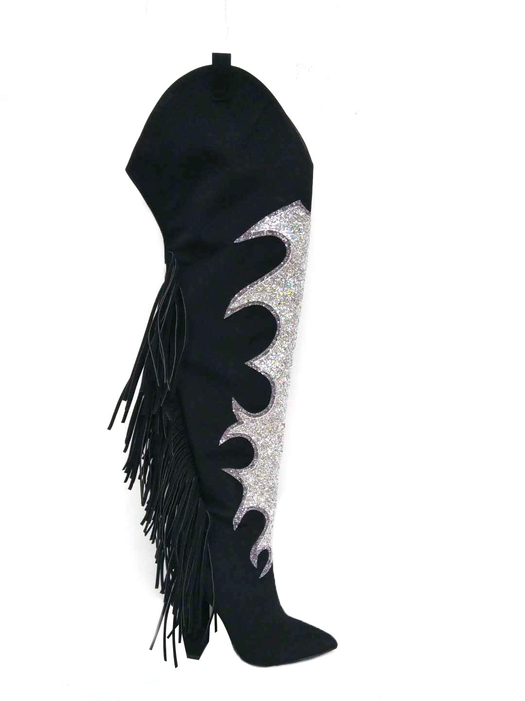 Cape Robbin SORAYA POWER TRIP FRINGE WESTERN THIGH HIGH BOOTS- BLACK