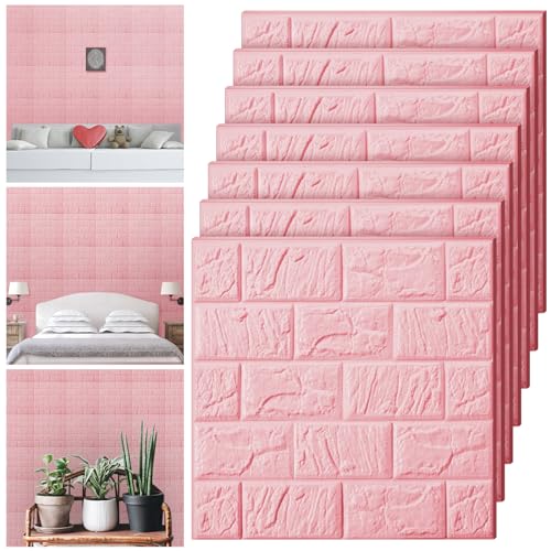 Tinlade 30 paneles de pared 3D de 28.81 pies cuadrados, papel tapiz de ladrillo de espuma imprimible, paneles de pared decorativos autoadhesivos, paneles de pared impermeables (rosa elegante)