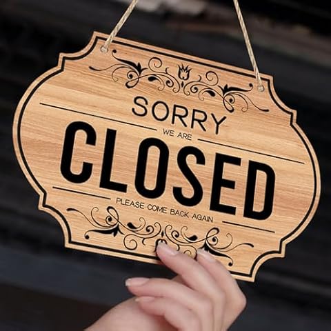 CARGEN Open Signs Double Sided Open Closed Sign Business Hours Sign Hanging Business Open Sign with Rope Hours of Operation Sign for Business Walls Window Shop Bar Hotel (Wooden) Cover