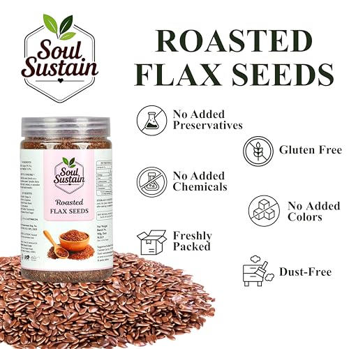 Image of SoulSustain Roasted Flax Seeds (420 GM) | Plant Protein & Fiber Snack | Omega 3 Nutrient Seeds | Gluten Free Vegan Snack for Smoothies, Baking, Salad Topping, Breakfast, Travel, Workout Energy