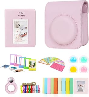 Berfea Funda Protectora Kit Accesorios para cámara Compatible con Fujifilm Instax Mini 12,con Bolsa de Hombro,álbum, calcomanías, Filtro de Colores, Marco de decoración de Pared, Lente Selfie,Rosa