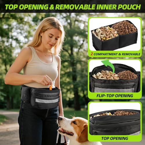 Leckerlitasche für Hunde Gassi Tasche - Wasserdichte Futterbeutel Hundetraining mit Kotbeutelspender Reflektorband, Leckerlibeutel für Hunde Verstellbare Snackbeutel Hund Futtertasche für Hundezubehör