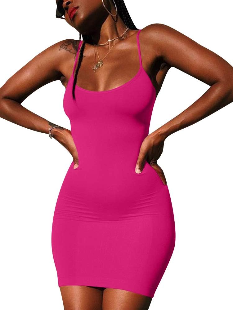 LCNBA Sexy Spaghetti Strap Tank Dress Basic Backless Bodycon Club Party Mini Dress - Image 3