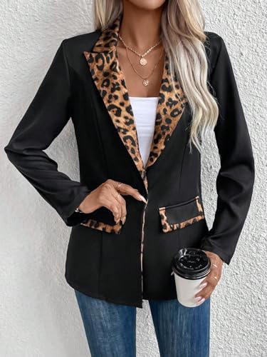 WDIRARA Women's Leopard Print Shawl Collar Single Button Long Sleeve Casual Blazer Top3