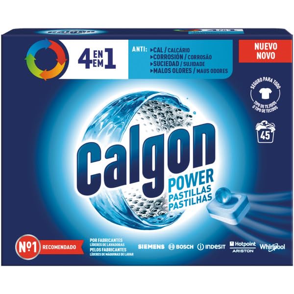 Calgon Powerball Pastillas - Antical para la Lavadora, Elimina Olores y Suciedad, en formato pastillas, 90 unidades (2x45 unidades)