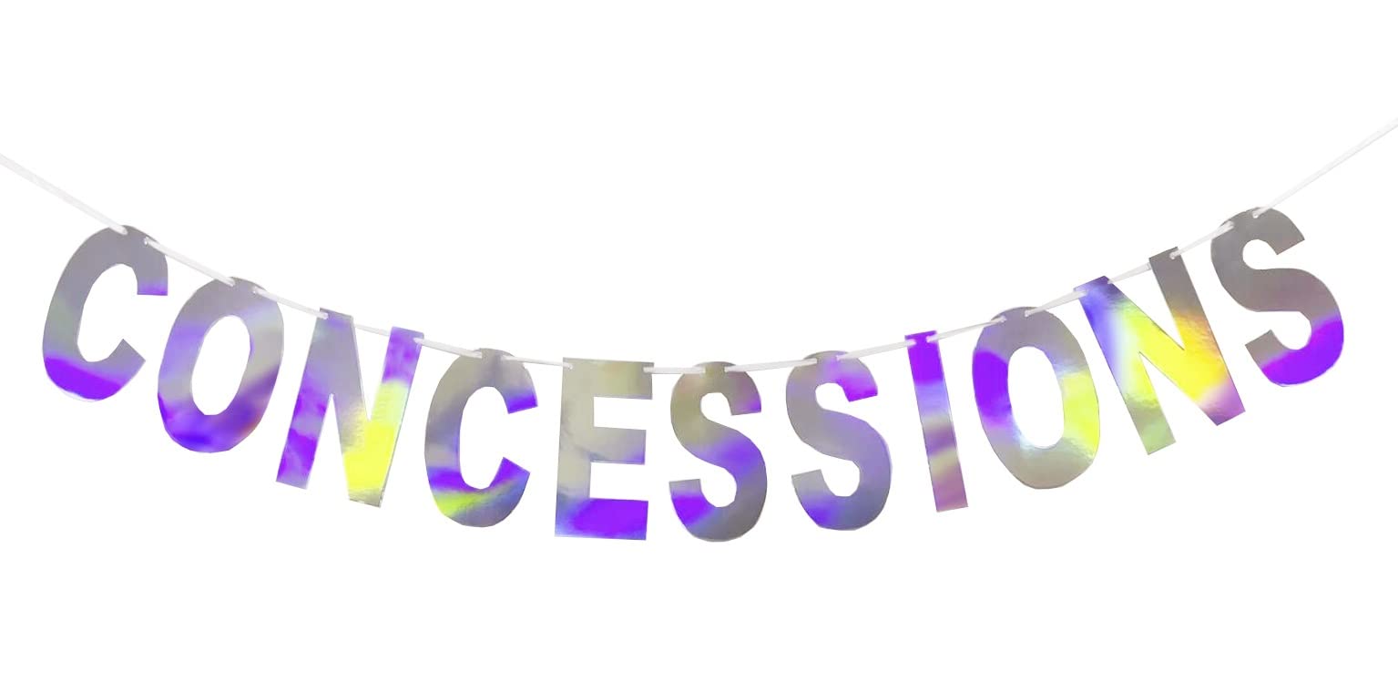 Pre-Strung Holographic Concessions Banner Hanging Bunting String Flag Iridescent White Baseball Football Party Concessions Stand Garland Sports Themed Signs