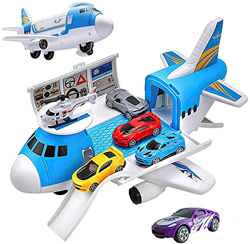 Airplane Toys Set with Transport Cargo Airplane and 5pcs Mini Vehicle Car Toys for 3 4 5 6 Year Old Boys and Girls (Airplane Toy 2)