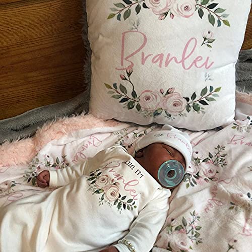 Girls Personalized Floral Pink Plush Decorative Nursery Pillow