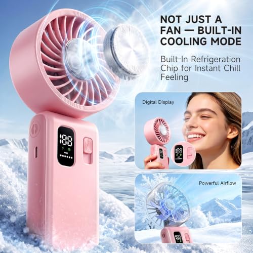 Image of ALLENERGY 3-in-1 Portable Handheld Fan, 6000mAh High-Speed Turbo Handheld Fan Rechargeable, 100 Speeds Stepless Adjustment Mini Personal Desk Fan for Travel, Camping, Outdoor,Pink