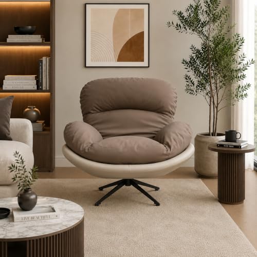Image of The Attic Shella Lounge Chair,Comfy Chair for Living Room, Relaxing Chair for Bedroom, 360 Chair; Caramel, Cream