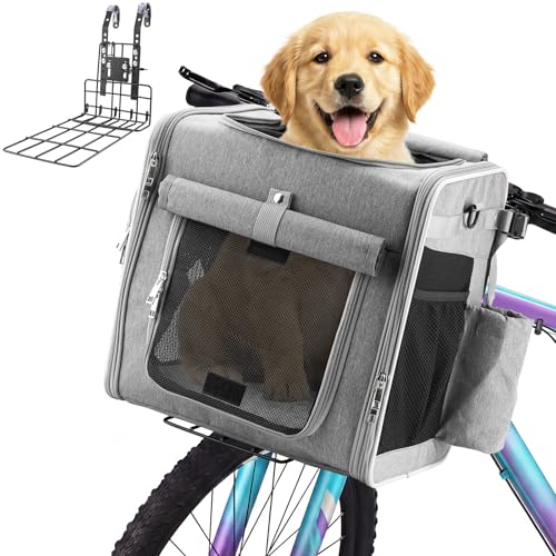 Eiito Panier de vélo avant pour chien avec support anti-basculement breveté | Panier de vélo sûr pour chien jusqu'à 10 kg, version améliorée 2026,...