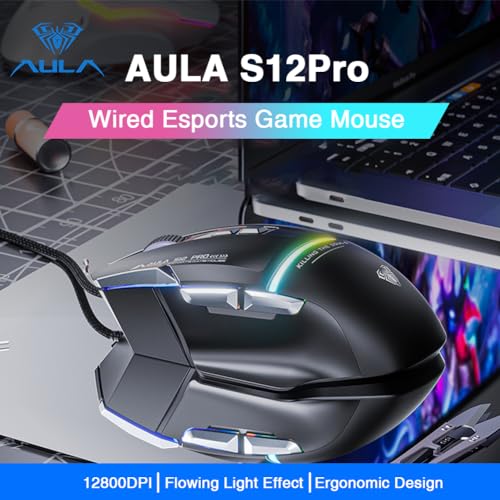 AULA S12Pro Wired Gaming Mouse,12800 DPI Optical Gamer Mouse with RGB Backlit,8 Programmable Buttons,Software Supports DIY Keybinds Rapid Fire Button - Thumbnail 7