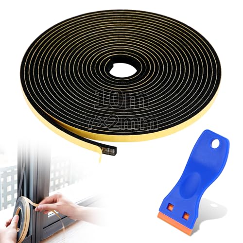 Tapvai 10m Burlete Ventana Corredera, 7 mm x 2 mm Espuma Adhesiva con Pequeño Raspador, Burletes...