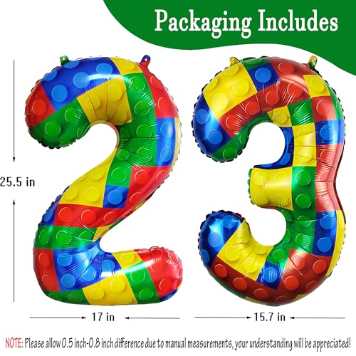 Image of 32 Inch Building Block Number 23 Balloons birthday Block Themed Large Big Helium Foil Mylar Balloon for Girls Boys Birthday Party Decoration Supplies