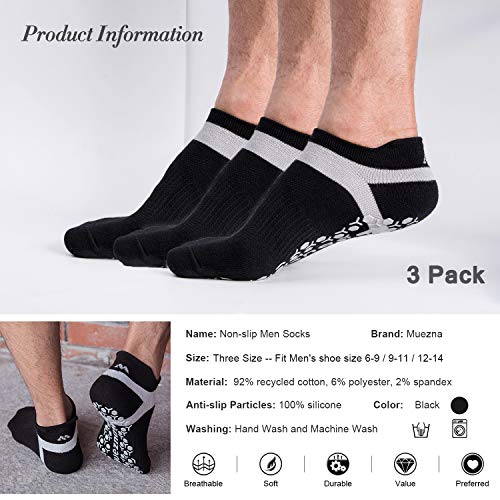 Muezna Men's Non-Slip Yoga Socks, Anti-Skid Pilates, Barre, Bikram Fitness Hospital Slipper Socks With Grips #TOP2