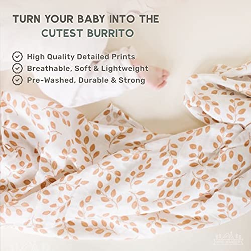 Image of Mini Wander Swaddles for Newborns Muslin Swaddle Blankets - Breathable Soft Gender Neutral Receiving Blanket Baby Essentials | 47 x 47 Cotton - Leaves (Amber)