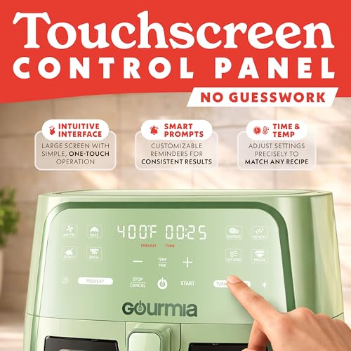 Image of Gourmia Air fryer with 8 litres, 8 preset settings with digital display, FryForce 360 technology, easily visible window and interior light, basket suitable for