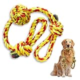 KalaKala Dog Rope Toys for Aggressive Chewers, 3 Feet Long 3 Knots 2 Handles, Large Size, Natural Co
