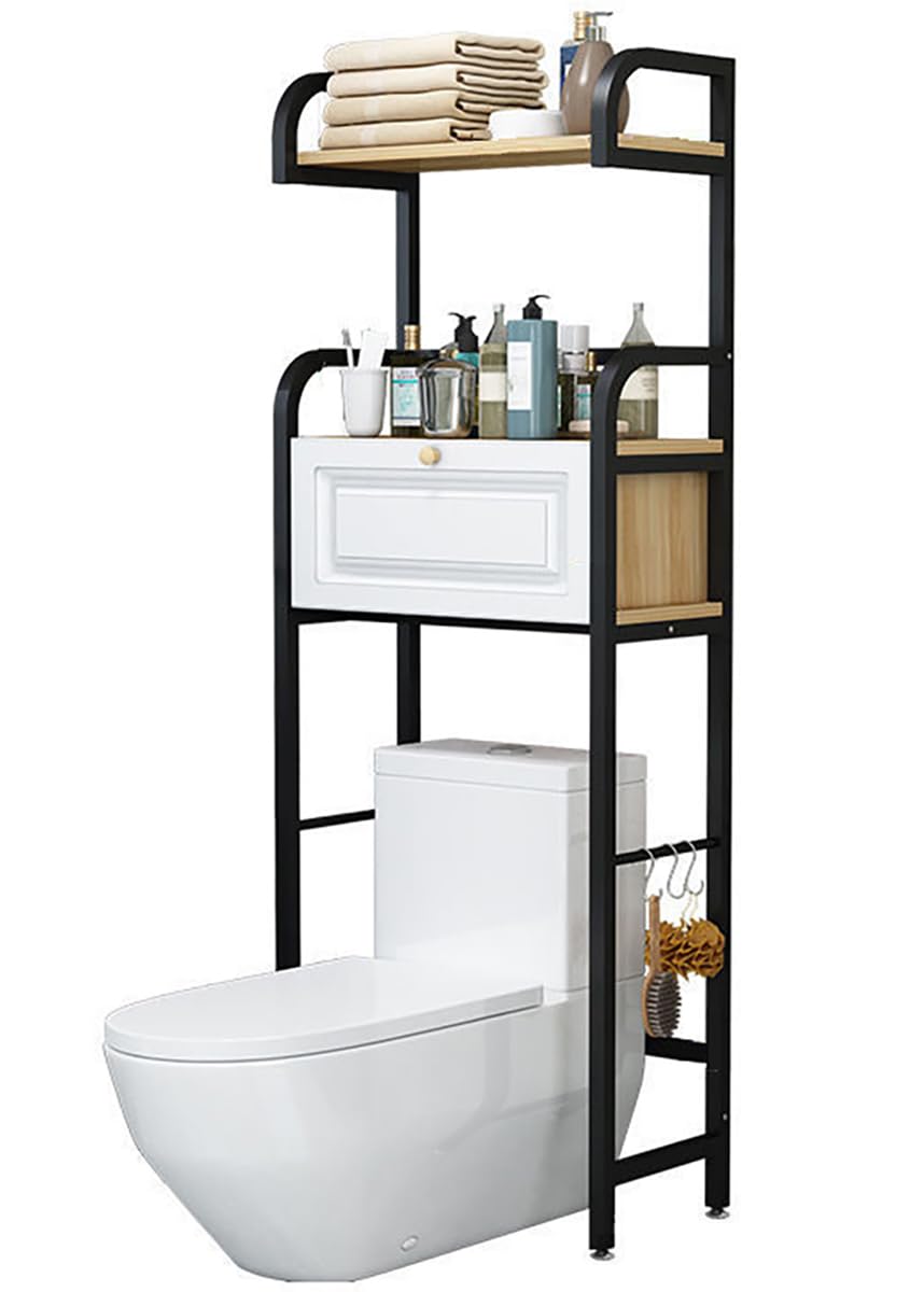 Besiost Badezimmerregal über WC | 11 Ebenen, 2 Schubladen, Verstellbar | Weiß | Platzsparender Badezimmer-Organizer