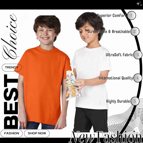 Image of Kids Round Neck T-Shirt Half Sleeves 100% Cotton Rich Soft Comfortable Fit Stylish Plain Color White+1 Combo Original Brand Tshirt for Boys