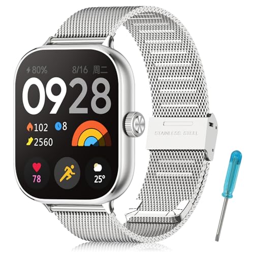 BDIG Correa de Metal Compatible con Xiaomi Redmi Watch 5/Xiaomi Redmi Watch 4/Xiaomi Mi Band 9 Pro/Xiaomi Mi Band 8 Pro,Pulsera de Repuesto de Acero Inoxidable,Plata