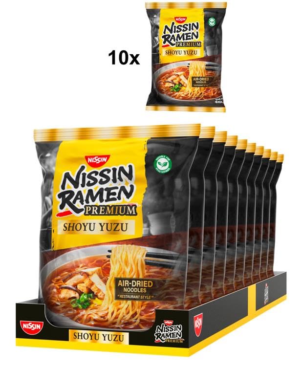 Nissin Ramen Premium - Shoyu Yuzu, 10er Pack, luftgetrocknete Instant-Nudeln japanischer Art für mit Yuzu-Sojasaucen-Geschmack und getrocknetem Lauch (10 x 92,7g) – Bild 3