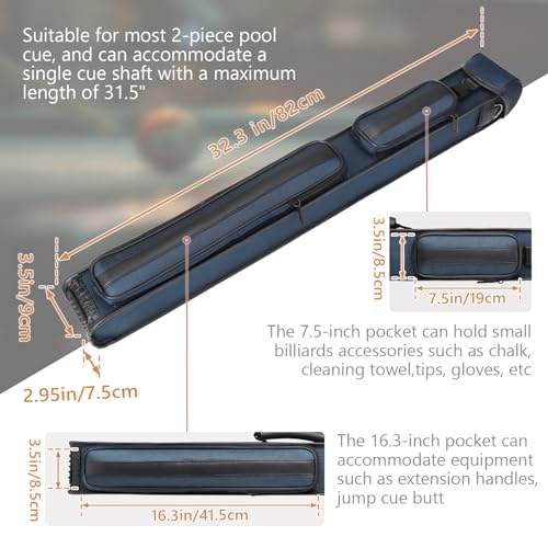 Funda rígida para taco de billar 2X3, funda de nylon para 2 tacos con 2 bolsillos para accesorios miniatura 4