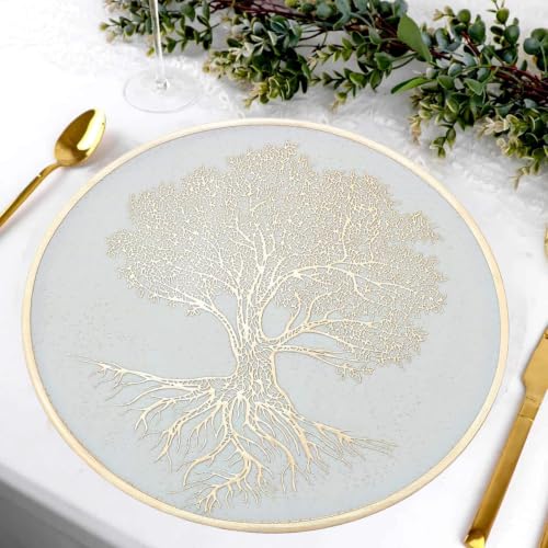 Image of Dakshya Industries PVC Waterproof Round Table Placemats & Table Runner Combo | 6 Round Mats (38 x 38 cm) + 1 Runner (91 x 33 cm) | Heat Resistant, Washable, Non Slip (Vellora)