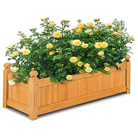 S AFSTAR Wooden Raised Garden Bed, Outdoor Rectangular Planter Box W/ Drainage Holes, Wood Raised Planter for Vegetable Fruit Flower, Rise Planter Container for Yard Patio Garden 43.5"L x 16"W x 14"H Cover
