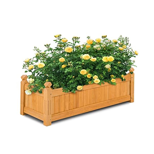 Safstar Wooden Raised Garden Bed, Outdoor Rectangular Planter Box W/ Drainage Holes, Wood Raised Planter for Vegetable Fruit Flower, Rise Planter Container for Yard Patio Garden 43.5"L x 16"W x 14"H