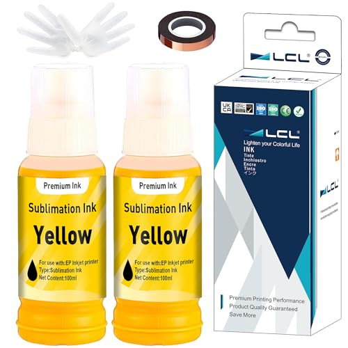 LCL 100ML Recarga de Tinta de sublimación (2 Amarillo) Reemplazo para Epson EcoTank ET-2700 ET-2750 ET-2751 ET-2756 ET-3700 for Heat Transfer Mug,Tumbler, T Shirts(Autofill/Upgrade Version/ICC Free)