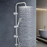 Kezidhp Colonne de Douche sans Mitigeur, Colonne de Douche Complète, Plafonnier de Pluie & Douchette Mains Libre 30x30cm en Acier Inoxydable, Montage Murale, Pour Salle de Bain contemporaine (25x25cm)