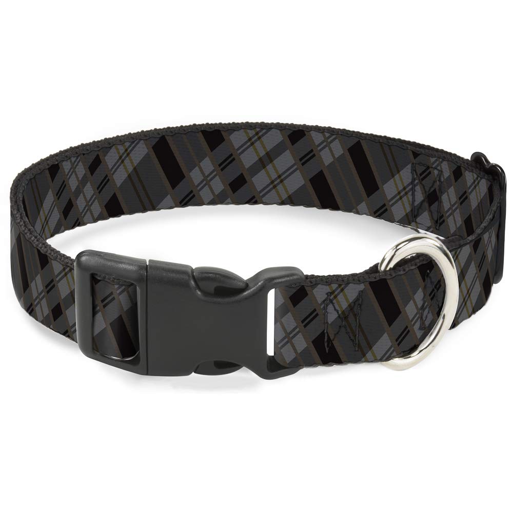 Pince à col écossaise grise et noire Buckle Down avec boucle plastique marron pour petit chien