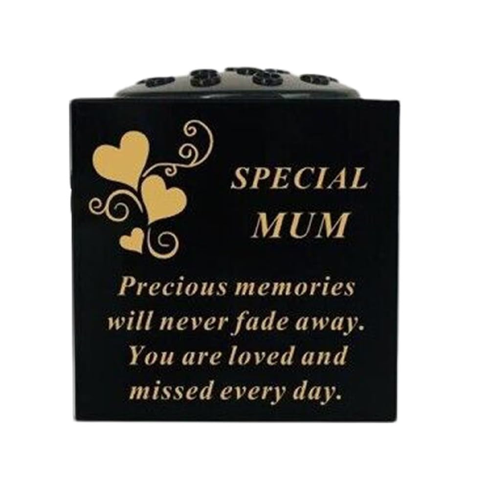Graveside Memorial Black & Gold Bowl – Weatherproof Grave Flower Container with Removable Lid – Elegant Cemetery Tribute Vase-Remembrance Ornament, Sympathy Gift for Loved One with Hearts - MUM