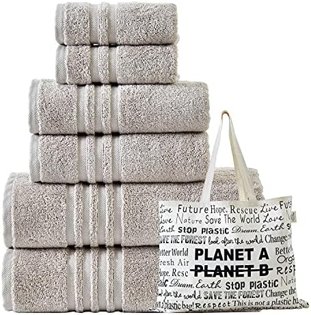 HOMERICAN 100% Turkish Cotton 6-Pieces Luxury Towel Sets for Bathroom, Thick & Soft & Absorbent & Fluffy Bath Towel Set (2 Bath Towels, 2 Hand Towels, 2 Wash Cloths)- Sand