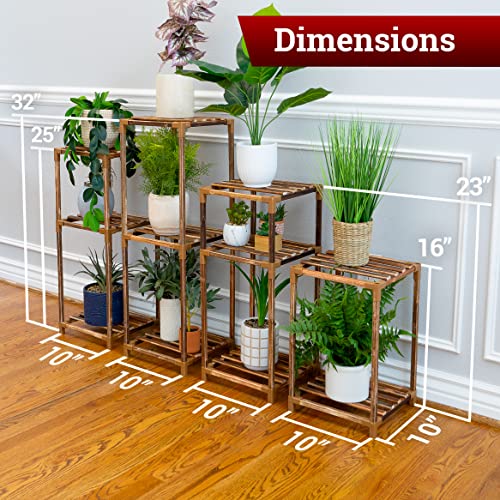 Wood Plant Stands, Set Of 4, Outdoor And Indoor Plant Stand Set With A Customizable Design, Solid Wooden Planter Stands With Weather-Resistant Feet, Tiered Flower Pot Display Shelf Set (Dark Brown Wood) #TOP4