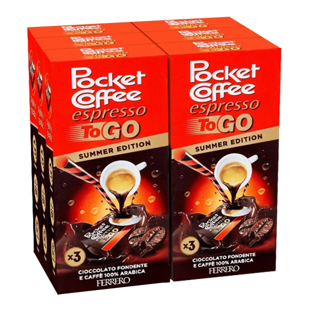6X Pocket Coffee Espresso To Go Specialità Liquida al Caffè e Cioccolato Fondente Confezione da 3 Pezzi 64,8ml - Summer Edition
