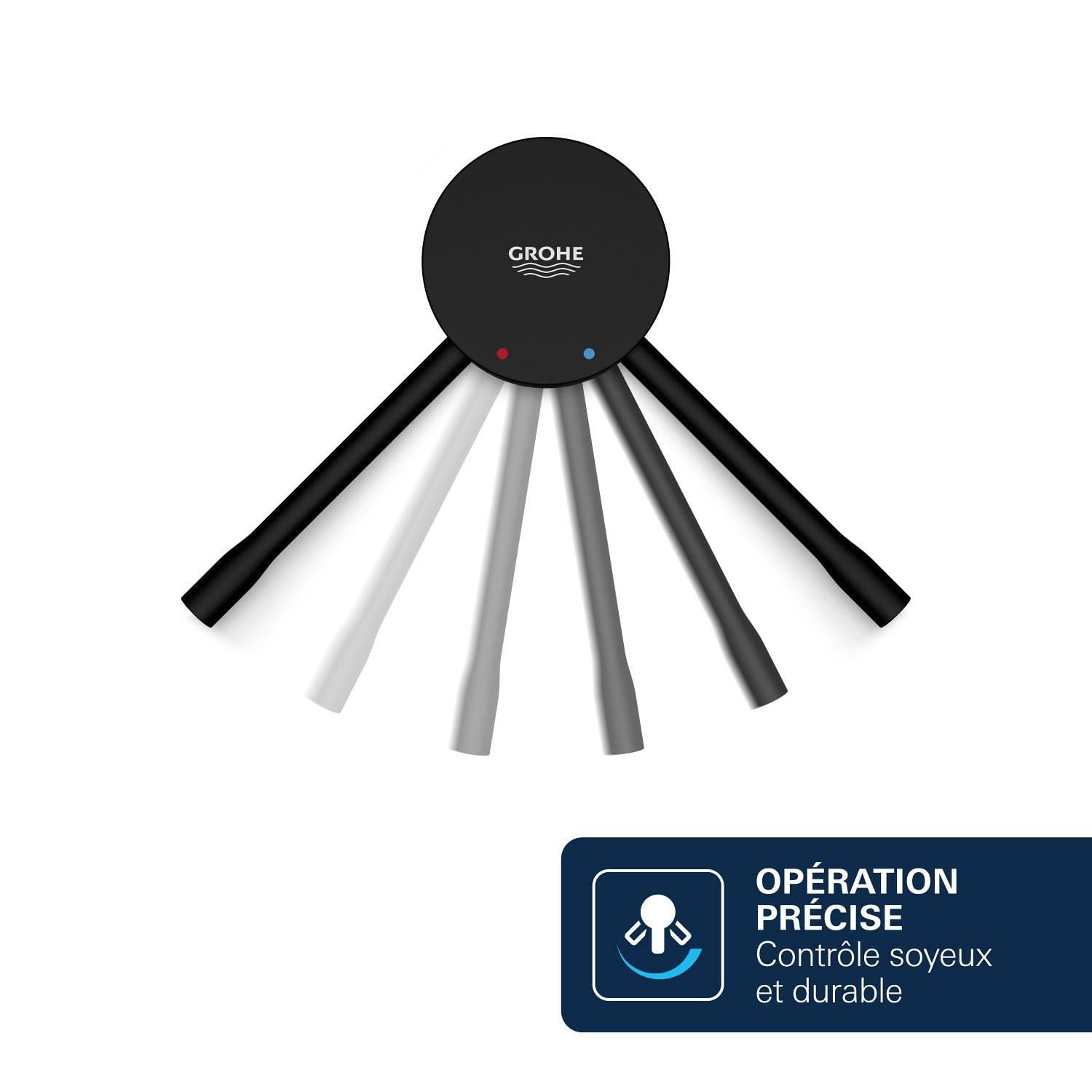 GROHE Essence Mitigeur de Lavabo Corps Lisse, Taille S (208 mm, Levier Métal, Cartouche Céramique 28 mm, Économie d’Eau, Flexibles 3/8"), Noir Mat, 235902431