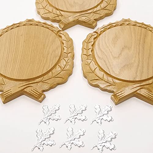 GTK - 3 placas de cuña talladas de roble claro AF 17,5 cm con 6 hojas de aluminio de roble, cubierta para cuñas, tabla de especias, cartel para trofeos
