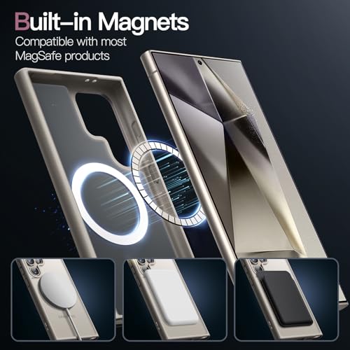 Image of JETech Magnetic Cover Case for Samsung Galaxy S24 Ultra 5G, Compatible with MagSafe, Translucent Matte Back Shockproof Phone Cover (Titanium Grey)