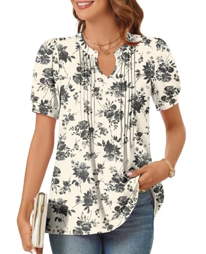 syoss Women's Summer Tops Casual Dressy Blouses with Puff Sleeves