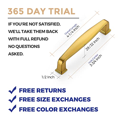 Image of Ravinte Gold Cabinet Handles Solid Drawer Pulls, 3-3 /4 Inch, 5 Pack | Zinc Alloy, Smooth Bar Grip, Kitchen Cabinet Update, For Cupboards, Drawers, Dressers, Cabinet Doors, Furniture Hardware
