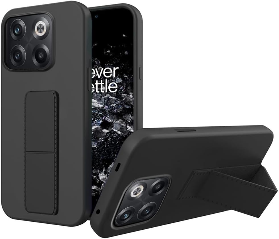 Compatible for Oneplus 1+ 10T Phone Case with Folding Kickstand | Multi-Functional Magnetic Hide Telescopic Stand Silicone Silicone TPU Slim Fit Protective Cover Case, Black