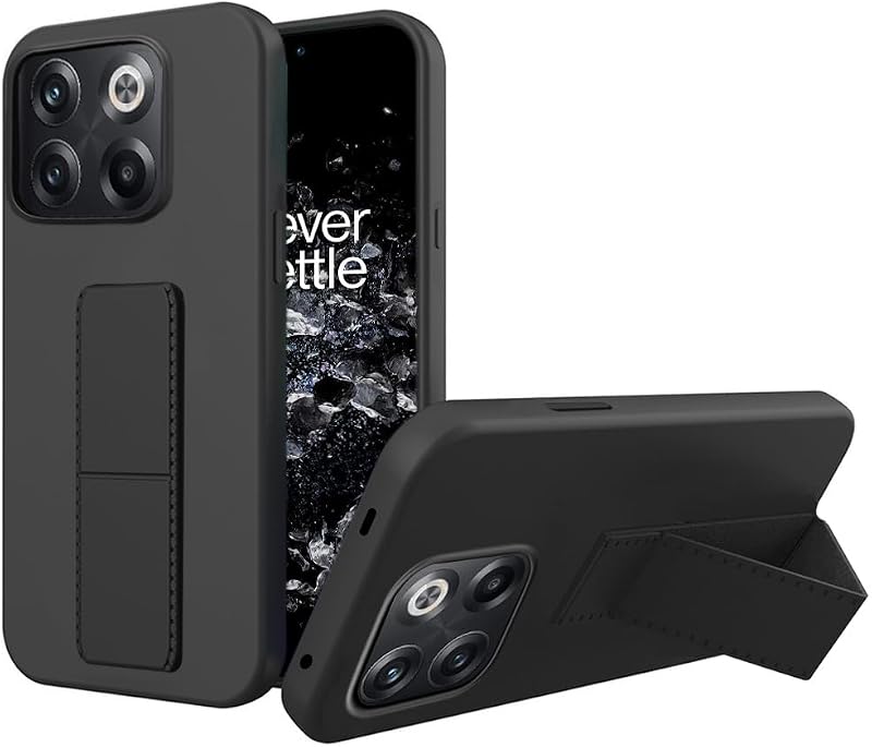 Compatible for Oneplus 1+ 10T Phone Case with Folding Kickstand | Multi-Functional Magnetic Hide Telescopic Stand Silicone Silicone TPU Slim Fit Protective Cover Case, Black