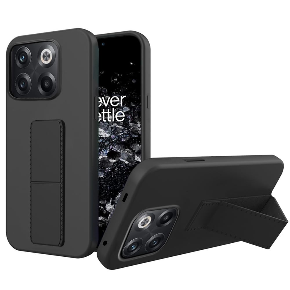 Coque OnePlus 10T antichoc en silicone noir avec support magnétique pliable - 8