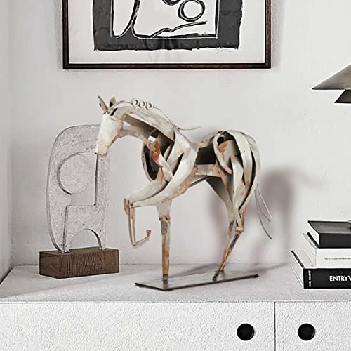 Sunblogs Art Handmade Metal Horse Statue Decor - 100% Handcrafted & Hand-Painted Sculpture, Unique Rustic Figurine For Home, Office, Desk Decoration (White) #TOP3