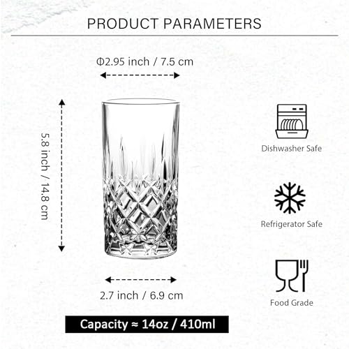 Highball Glasses - Drinking Glasses Set of 6 - Tumblers Water Glasses - Glassware Sets - Collins Tall Beverage Cups for Cocktail, Drinks, Water, Beer, Soda (Style A) - Image 3