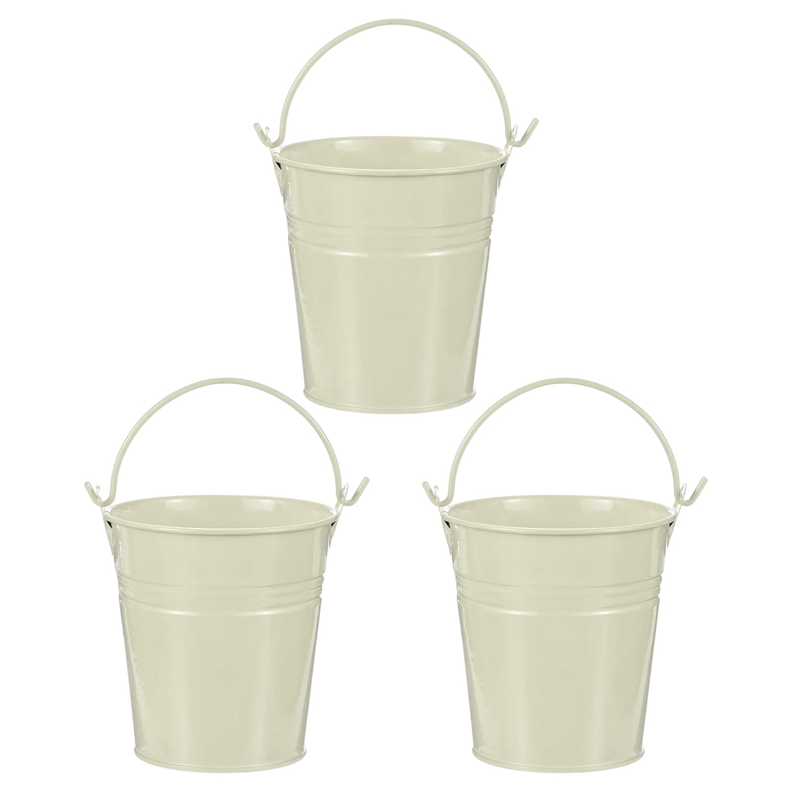 M METERXITY 3-Pack Small Metal Bucket with Handle, 3.1 x 3.3 Inch Iron Mini Buckets for Farmhouse Flower/Garden Planters/Decorative Table Centerpieces [Beige]